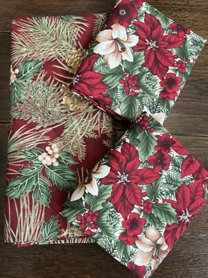 Hoffman Fabrics Evergreen 1 Yard, Poinsettia 1/2 Yards- VTG Metallic Gold - Image 1 of 4