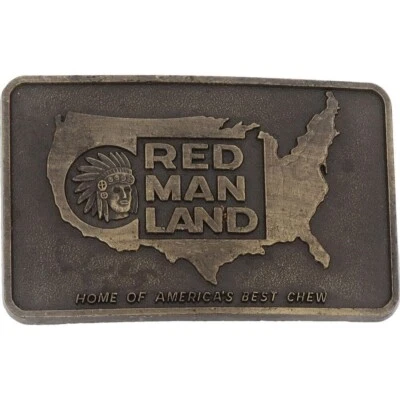 Fivela de cinto vintage Red Man mastigar tabaco faroeste cowboy nativo americano - Imagem 1 de 4