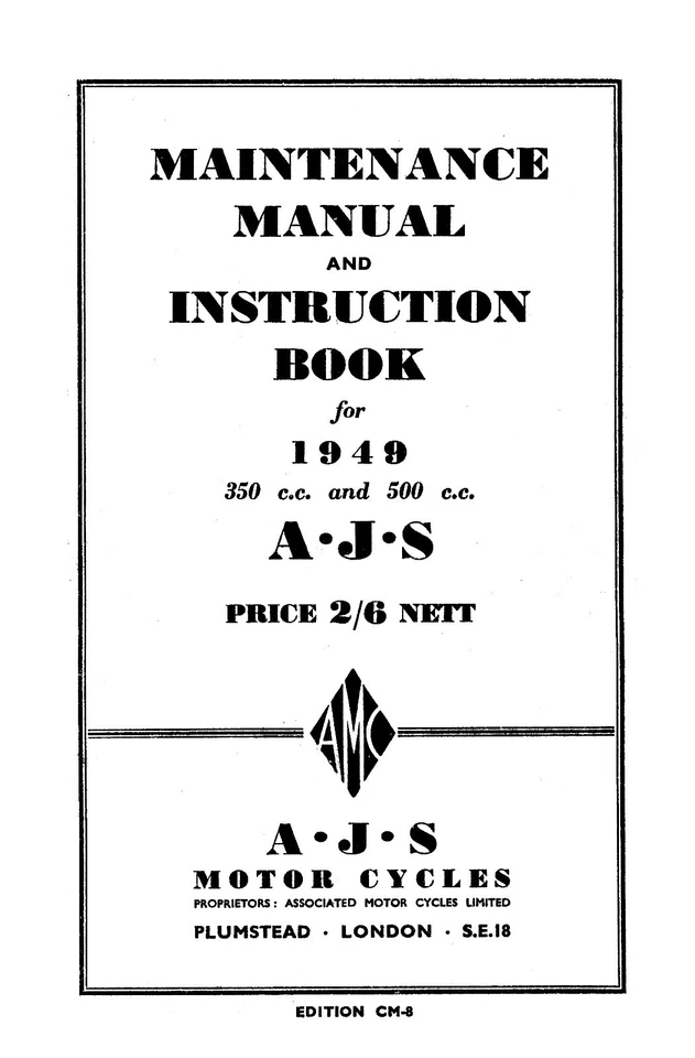 (0029) 1949 AJS Maintenance manual	 - Image 1 of 1