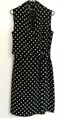 Jones Wear Dress Black Cream Polka Dot Sleeveless Dress Side Tie, Lined Size 12 - Image 1 of 4
