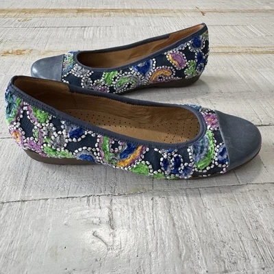 Gabor Hovercraft Ballet Flats UK size 5.5 US size 8 Blue Leather Embroidered - Image 1 of 4