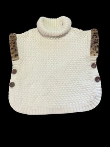 Aspen Kids Girls Cream Poncho w/ Buttons, Leopard Faux Fur Size M(7/8) - Picture 1 of 6