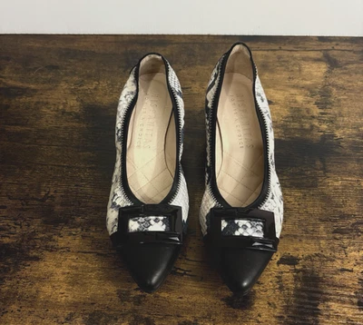 Hispanitas 爬行动物印花高跟鞋女式 6.5 码黑色皮革尖头优雅 — 第 1/4 张图片