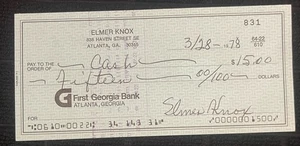 Elmer Knox Negro League assegno autografato firmato certificato JSA "Deceduto 07" - Foto 1 di 3