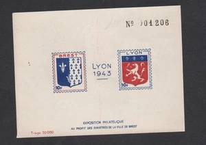 + TRES BEAU BLOC FEUILLET EXPOSITION PHILATELIQUE LYON 1943  LUXE MNH***/ RARE - Imagen 1 de 2