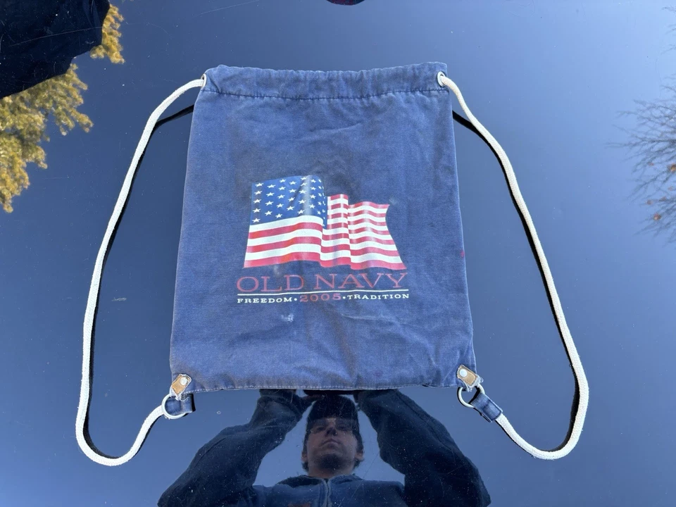 Bolso Vintage Antiguo Azul Marino con Cordón Azul 2005 Bandera Americana Freedom Tradition Preppy Foto 1 de 4