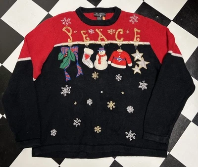 Suéter Vintage All Points Feo Navidad Mujer XL Diseño 2 Caras Muñeco de Nieve AOP Foto 1 de 4