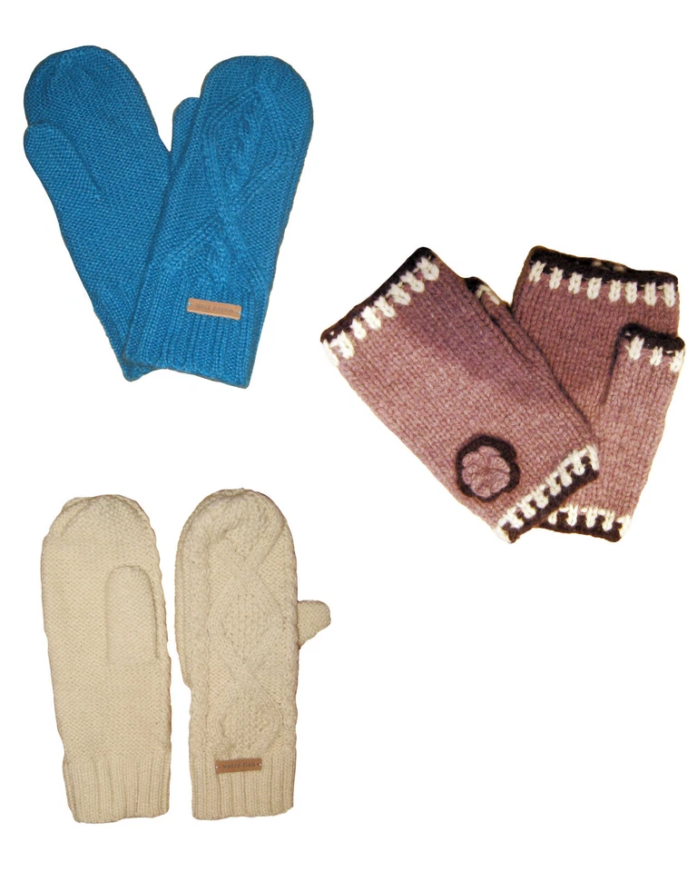 New Weird Fish Warm Knitted Acrylic Wool Mittens Blue Ivory Pink - Image 1 of 1