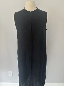 Eileen Fisher S tunica senza maniche in lino irlandese nero linea lunga gilet con bottoni - Foto 1 di 18