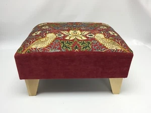 Footstool Pouffe Stool Genuine Morris & Co Red Strawberry thief  British made - Picture 1 of 5