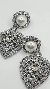 Alessandra Rich Platinum Tone Crystal & Pearl Embellished Statement Heart... - Picture 1 of 9