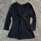 Boston Proper Womens Twisted Knot ~Size XS Black Ruched Long Sleeve Tunic Top