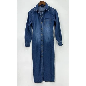 Moda International Shirt Dress Womens Long Sleeve Button Down Blue Denim XS P - Picture 1 of 12