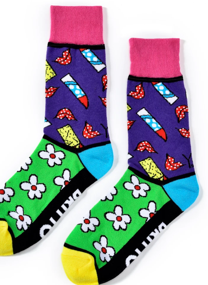 ROMERO BRITTO WOMEN’S WOVEN CREW SOCKS: Flowers & Lipstick * YO-SOX * NEW * - Image 1 of 1