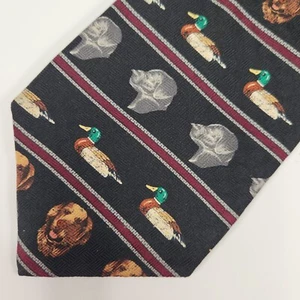 Field & Stream Neck Tie Mens 56" x 3.75" Silk Black Dogs and Ducks - Picture 1 of 6