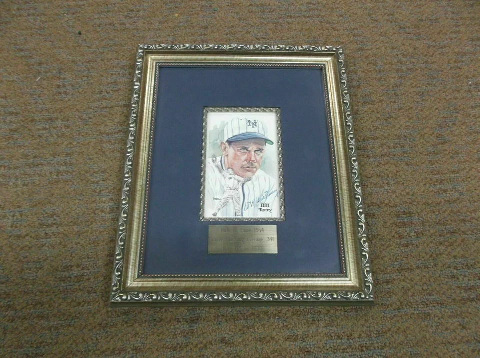 Tarjeta postal firmada por Bill Terry enmarcada 13x11 New York Yankees Foto 1 de 3
