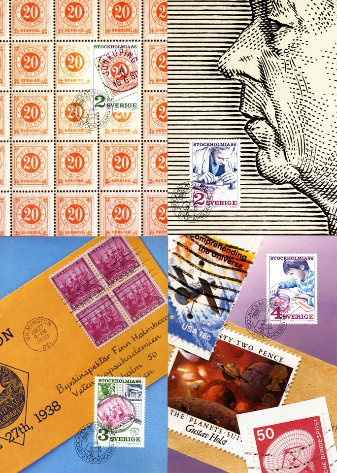 1986 Sweden Sc #1585-1588 STOCKHOLMIA set FDCs on 4 Official Maximum Cards - Imagem 1 de 2