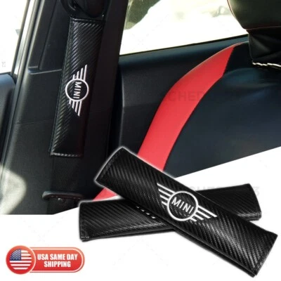 Car Carbon Seat Belt Cover Safety Shoulder Strap Cushion Pad Harness Fit Mini - Image 1 of 4