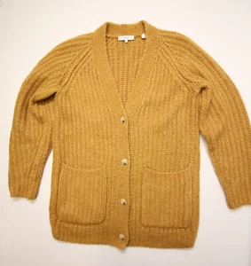 VINCE Alpaca Wool Blend Cardigan Womens XS Gold Ribbed Knit Pockets Ret525 - Picture 1 of 13
