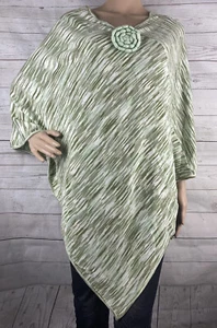 Currency Knit Poncho One Size Green Space Dye Crochet Flower V-Neck Long Length - Picture 1 of 12