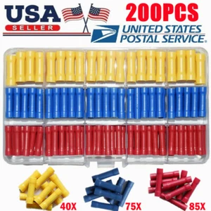 200PCS Insulated Straight Electrical Wire Butt Connectors Crimp Splice Terminals - Picture 1 of 12