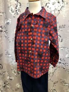 Little Rebels Boys Size 6 Red & Navy Checkered Football Button Up 2 Piece Outfit - Picture 1 of 12