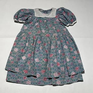 Vintage Toddler Floral Dress Mousefeathers  Sz 4T Collar Double Skirting - Picture 1 of 11
