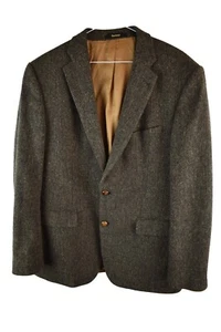 BARBOUR Brown Tweed Blazer Jacket size 52 Mens Button Up Pure New Wool Vintage - Picture 1 of 11