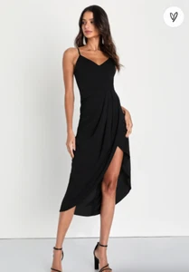 LULU'S - Reinette Black V-Neck Midi Dress Size XS - Picture 1 of 9
