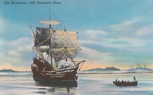 VINTAGE POSTCARD THE MAYFLOWER (1620) AT PLYMOUTH MASSACHUSETTS Before 1953 MA - Picture 1 of 9