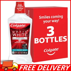 3-Pack Colgate Optic White Alcohol Free Whitening Mouthwash, Fresh Mint, 32 oz - Picture 1 of 11