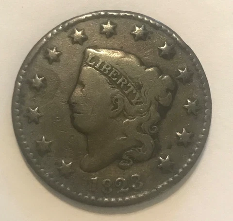 1823 large cent N-2 , VG / F , scarce date Cover