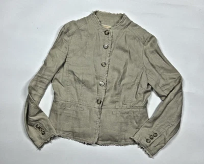 Michael Kors Linen Blazer Jacket Beige Pockets Neutral Casual Coastal Size 10 - Image 1 of 4