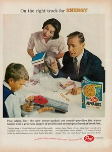 Publicidad impresa vintage Post Alpha Bits Breakfast Cereal 1959 tren ferrocarril EE. UU. - Imagen 1 de 8