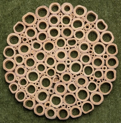 DE COLECCIÓN CORTE EN RODAJAS BAMBÚ REDONDO TRIVET SOPORTE MACETA DECORACIÓN JAPÓN ETIQUETA ORIGINAL Foto 1 de 4