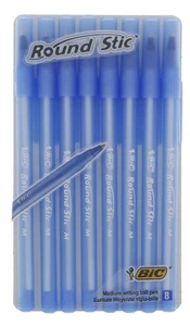 Bic Round Stic Medium Writing Ball Pen - Blue - Pack of 8 - Picture 1 of 3