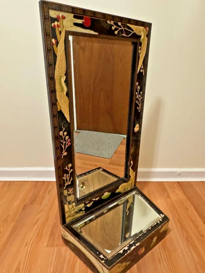 Espejo de pared Franklin Mint Chinoiserie 1970 vintage grúa pájaro certificado hecho a mano Foto 1 de 4