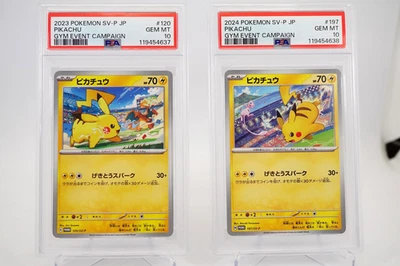 PSA 10 Pikachu Gym Promo Sequential Set 2024 197/SV-P & 2023 120/SV-P JP Pokemon - image 1 of 4
