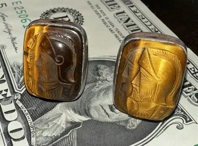 Art Deco Estate 雕刻浮雕纯银斯巴达男女通用袖扣 — 第 1/4 张图片