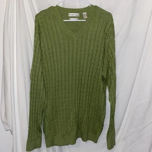 Tehama Herren XL grün Seide Kaschmirmischung Zopfmuster V-Ausschnitt Pullover Fehler - Bild 1 von 11