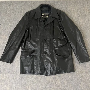 VTG Montgomery Ward Black Leather Jacket Mens 44R Biker 70s 80s - Picture 1 of 10