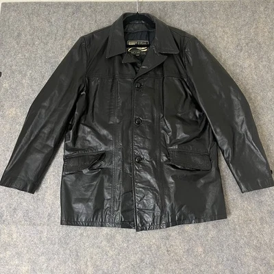 Chaqueta de cuero negra Montgomery Ward de colección para hombre 44R motociclista años 70 80  Foto 1 de 4