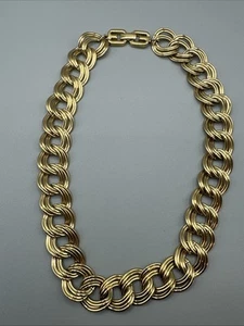 Vintage Givenchy Double Link Chain Choker Necklace Textured Gold Tone #910 - Picture 1 of 8