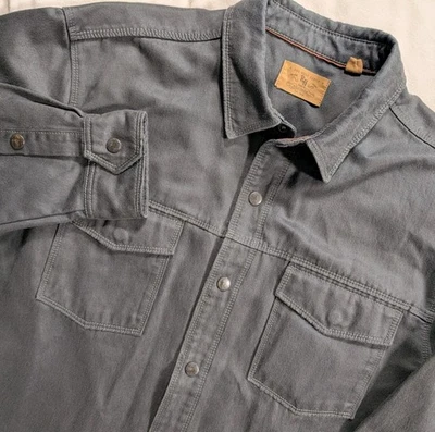 Red Head Ranch Shacket Snap Shirt Jacket Thick Poly Denim Flannel Gray Men's L - Image 1 of 4