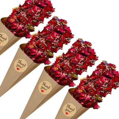30 Pcs Dried Flower Confetti Cones with Dried Rose Petals & Sticker Red/Purple - Изображение 1 из 4