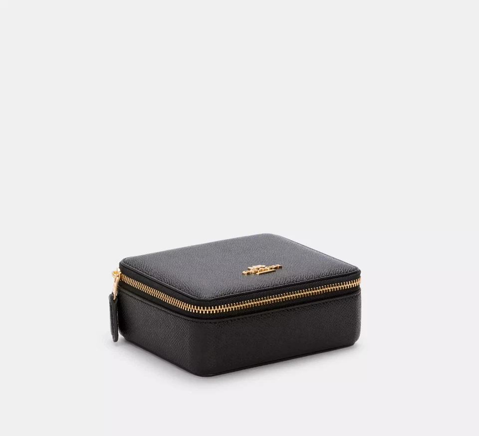 NWT Coach C4470 Crossgrain Leather Large Jewelry  Box Black With Gold Hardware - Image 1 of 4