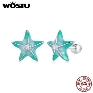 WOSTU Real 925 Silver Silver Starfish Stud Earrings Jewelry Fashion Women Gifts - Picture 1 of 15