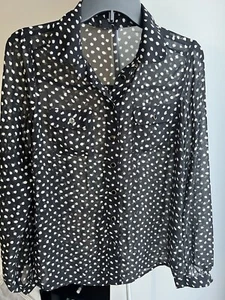 Iris Los Angeles Women’s Button Up Blouse Sz M Black Sheer Long Sleeve - Picture 1 of 6