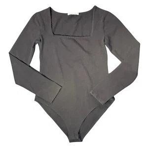 MANGOPOP Women's Square Neck Long Sleeve Bodysuit Black Size Small Casual Sexy - Picture 1 of 11