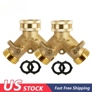 2 PACK 3/4" Garden Hose Splitter 2-Way Solid Brass Y Splitter Connector 2 Valves - Picture 1 of 10